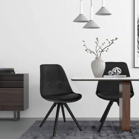 WOLTU 2 x Esszimmerstühle 2er Set Esszimmerstuhl, Sitzfläche aus Samt, Design Stuhl, Küchenstuhl, Holzgestell, Schwarz