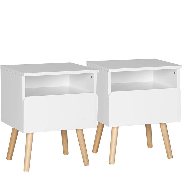 Woltu - 2 X Table de Chevet avec tiroir et Compartiment Ouvert.Table Basse en Bois 40x33.5x50cm (LxPxH).Blanc