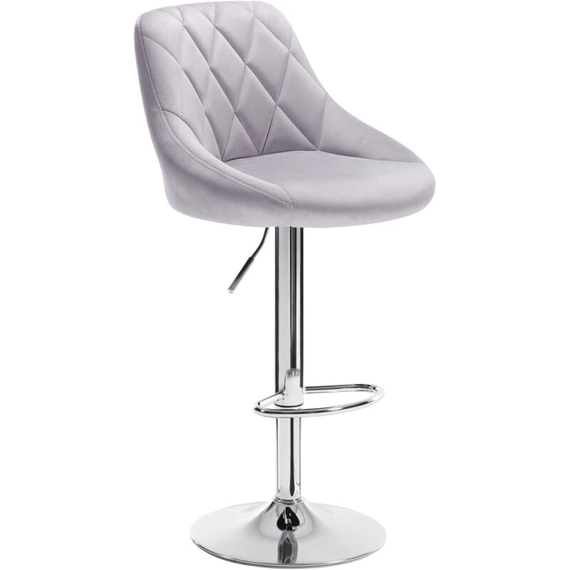 Woltu - Tabouret de bar tabouret de comptoir, siège rembourré en velours, réglable en hauteur, pivotant, Gris Clair