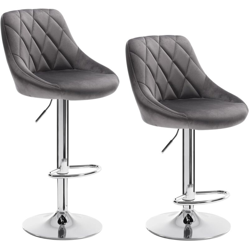 Woltu - Lot de 2 Tabouret de bar avec dossier et repose-pied, Hauteur réglable, Siège en velours, Gris foncé