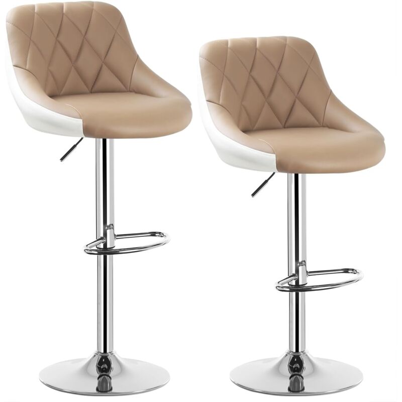 Woltu - 2 x Tabouret de bar en cuir artificiel, design 2 couleurs, siège bien rembourré, Kaki Blanc