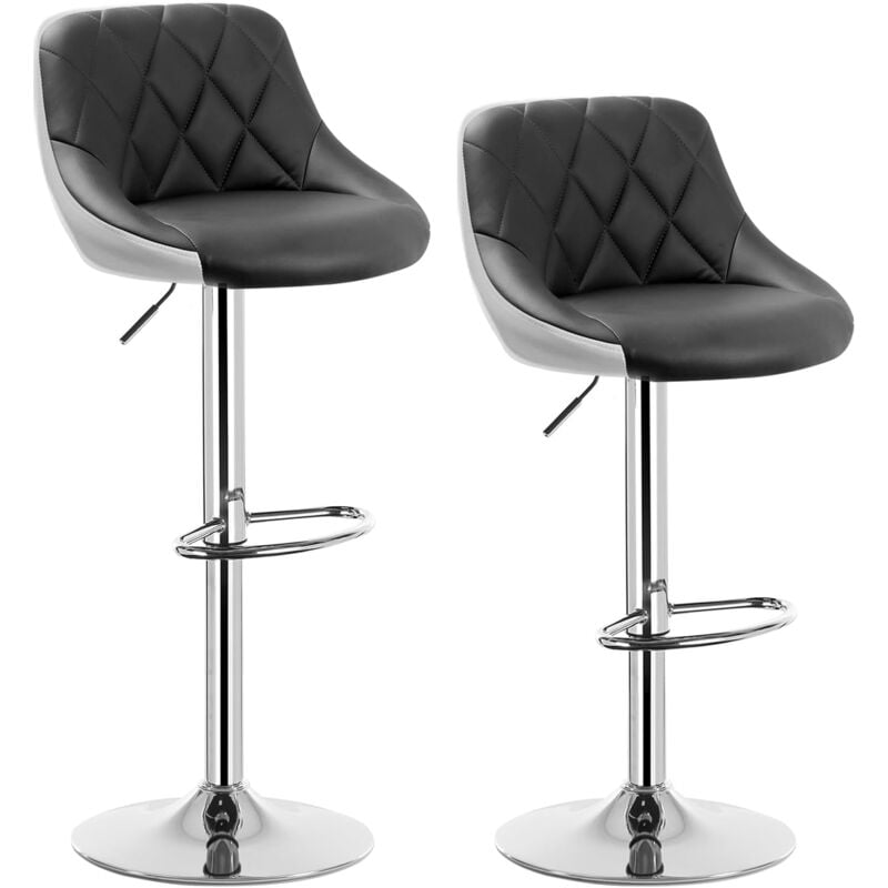 2 x Tabouret de bar en similicuir, Siège bien rembourré, Hauteur réglable, 35x38x106 cm, Gris Blanc - Woltu