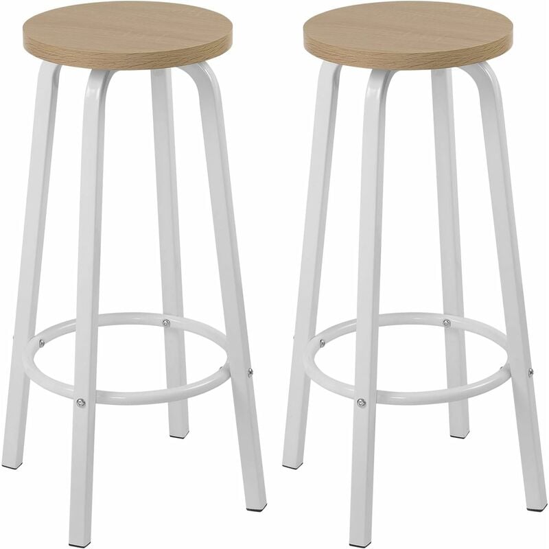 WOLTU 2 X Tabourets de Bar Assise Rond en MDF et métal, ‎Tabourets de cusine 30 x 30 x 72 cm , Chêne Clair