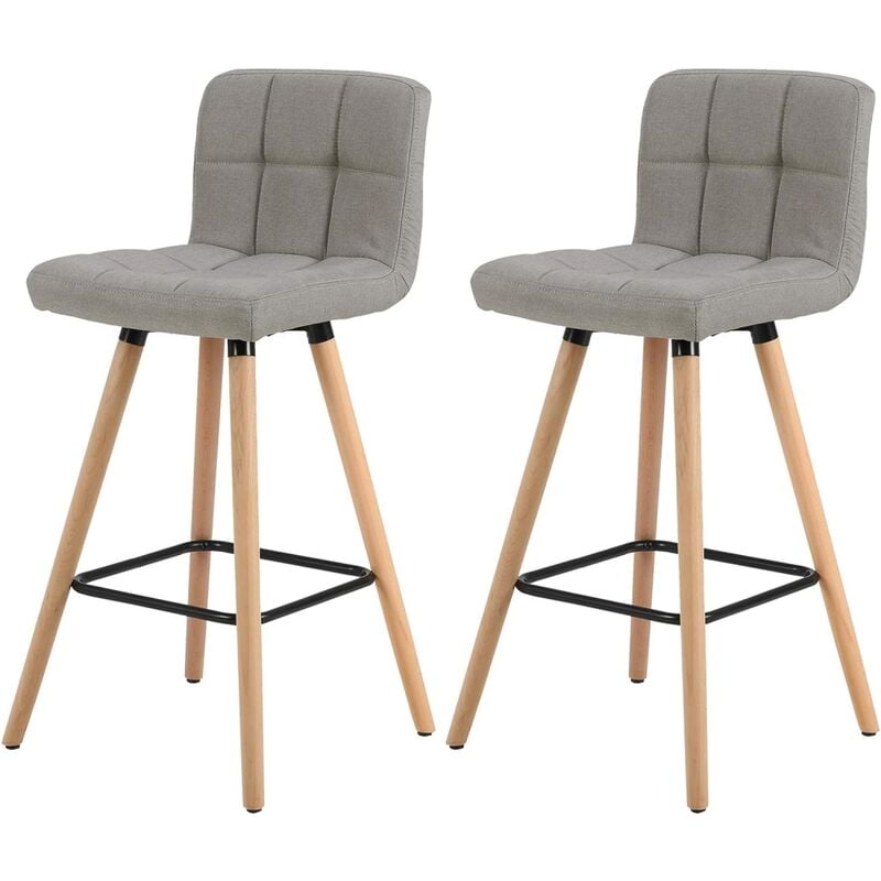 Woltu - 2 x Tabourets de Bar en Bois Massif et Lin, 36 x 40 x 96 cm, Chaise de bar avec Repose-Pieds, Gris Clair