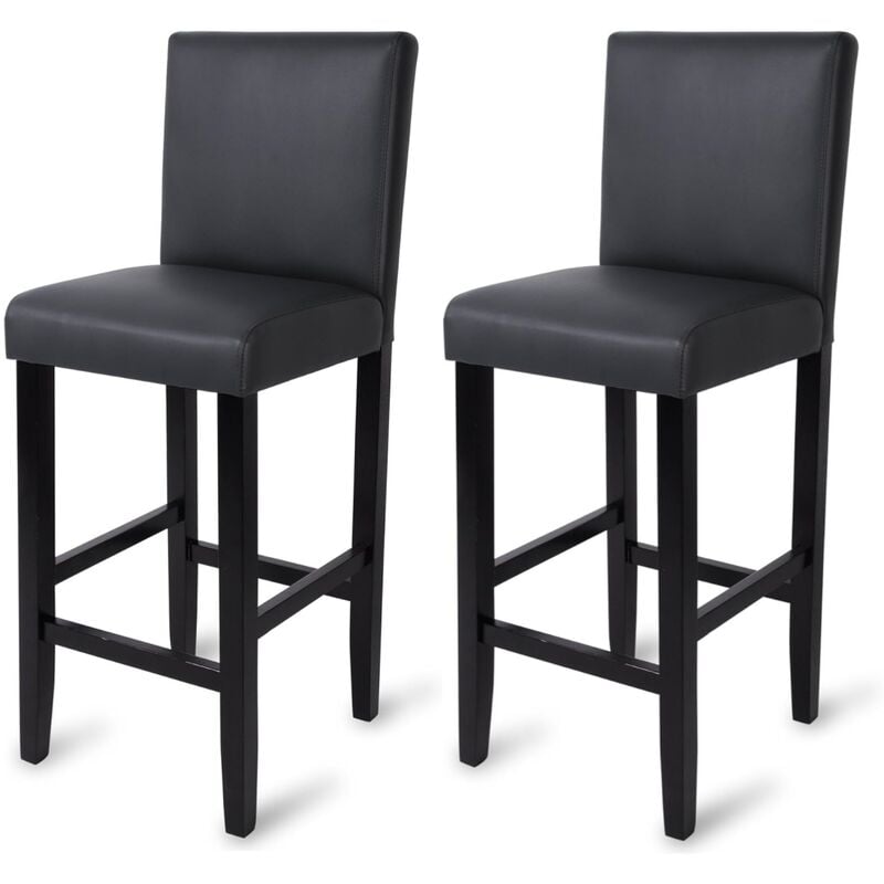 2 x Tabourets de Bar en Cuir synthétique + Bois, Chaises de bar avec Dossier , 43 x 41 x 110 cm, Gris - Woltu