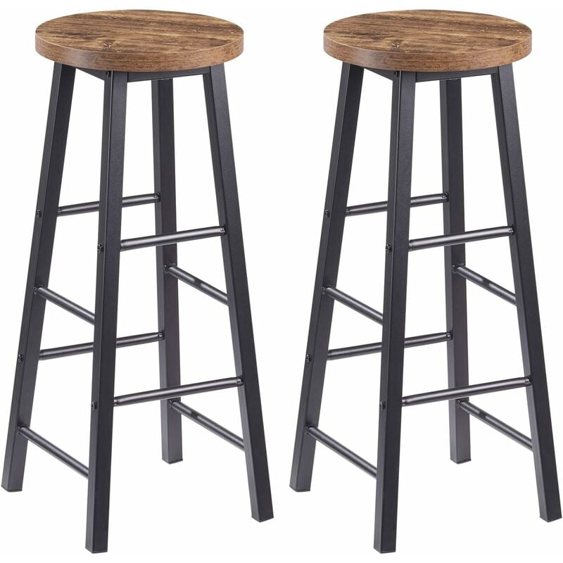 WOLTU 2 x Tabourets de Bar en MDF + Acier, Tabouret de Bistrot 30 x 30 x 71 cm, Noir+Vintage