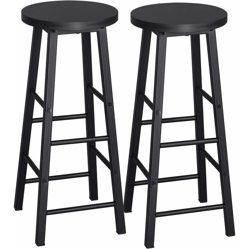Woltu - 2 x Tabourets de Bar en mdf + Acier, Tabouret de Bistrot 30 x 30 x 71 cm, Noir
