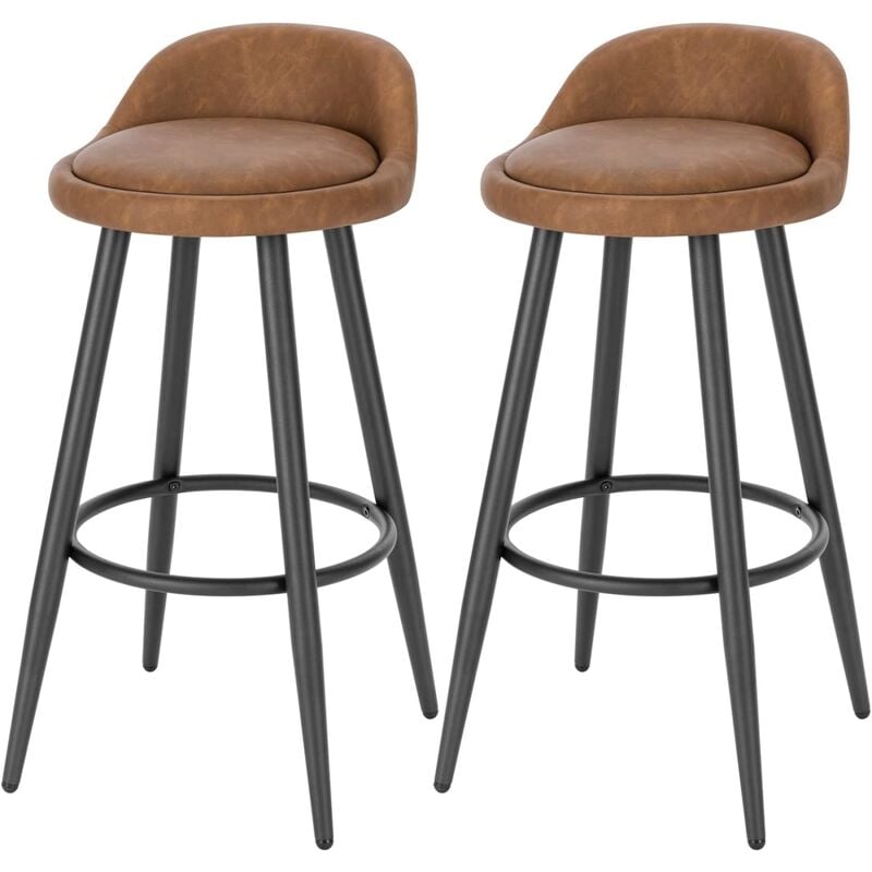 Woltu - 2 x Tabourets de Bar en Similicuir et métal, Tabouret de comptoir, Tabouret de bistrot avec Dossier et Repose-Pieds, Brun