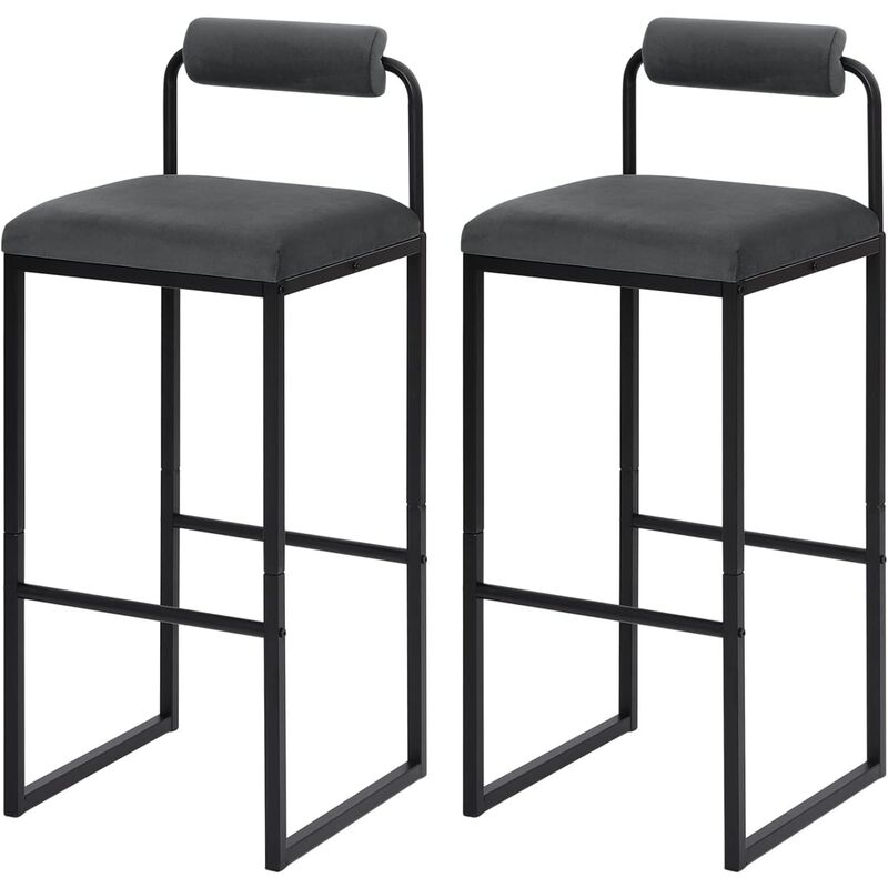 woltu - 2 x tabourets de bar en velours et métal. chaises de bar. chaises hautes bar. tabourets de cuisine avec dossier et repose-pieds. design