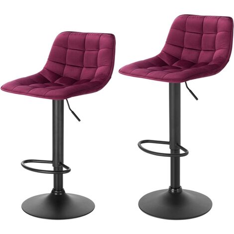 WOLTU 2 X Tabourets de Bar en Velours et métal, Tabouret de comptoir réglable et Rotatif, Chaise de Bar, Bordeaux