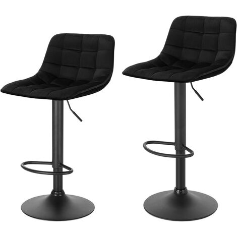 WOLTU 2 X Tabourets de Bar en Velours et métal, Tabouret de comptoir réglable et Rotatif, Chaise de Bar, Noir