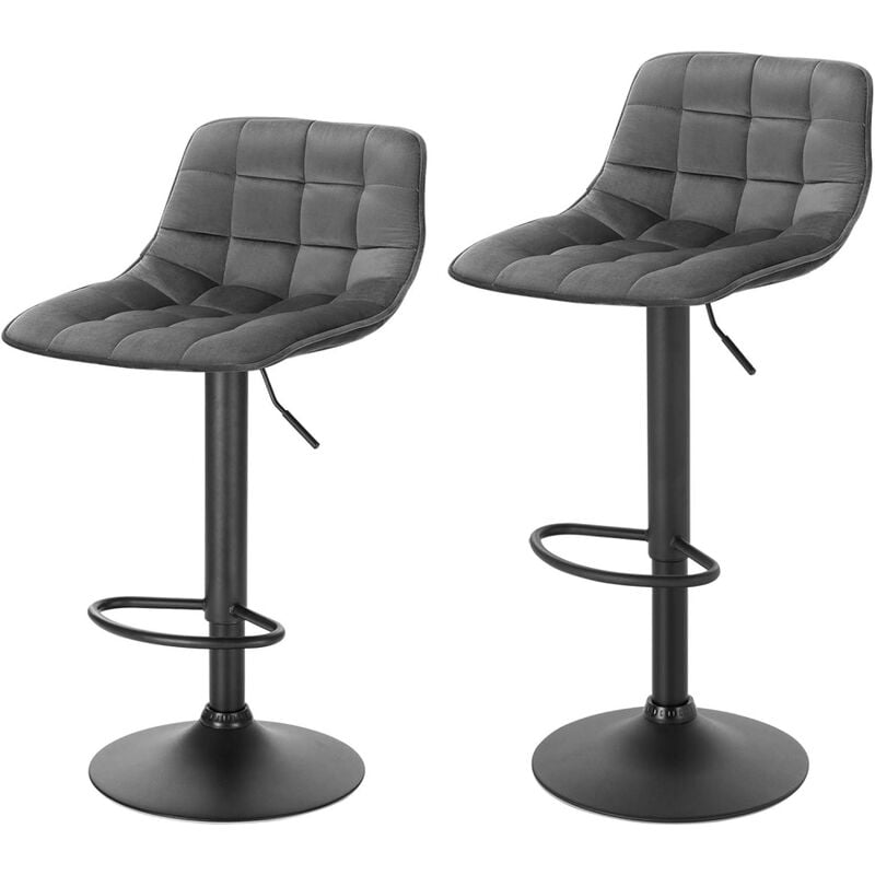 Woltu - 2 x Tabourets de Bar en Velours et métal, Tabouret de comptoir réglable et Rotatif, Chaise de Bar, Gris Foncé