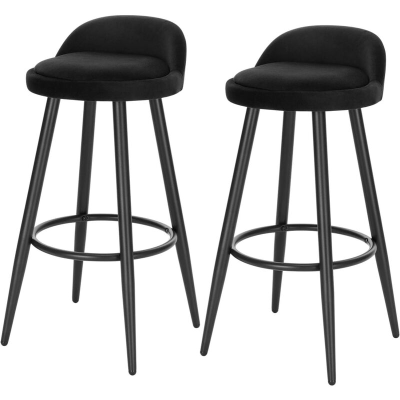 Woltu - 2 x Tabourets de Bar en Velours et métal, Tabouret de comptoir Tabouret de bistrot avec Dossier et Repose-Pieds, Noir