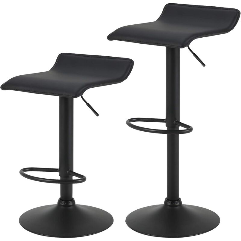 Woltu - 2 x Tabourets de Bar Rotatif à 360 Dégrées, Chaise de Bar réglable en Hauteur, Siège en similicuir et Structure en métal, Noir