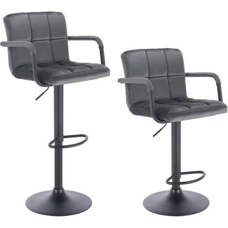 WOLTU 2 x Taburete de Bar con Respaldo Estilo Vintage Regulable en Altura y Giratorio Terciopelo Taburete Giratorio Silla de Bar para Bar Cocina Salon Dormitorio Gris Oscuro