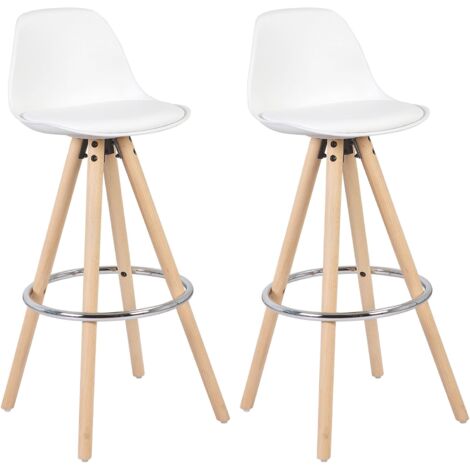 WOLTU 2 x Taburete de Bar con Respaldo Marco de Madera Maciza Imitación de Cuero para Cocina Bar Paquete de 2 Unidades Blanco