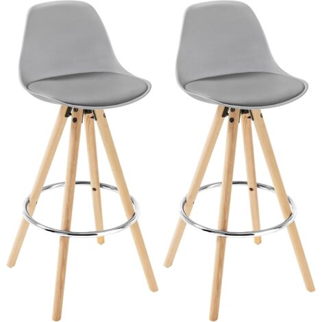 WOLTU 2 x Taburete de Bar con Respaldo Marco de Madera Maciza Imitación de Cuero para Cocina Bar Paquete de 2 Unidades Gris