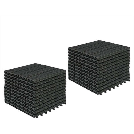 WOLTU 22er-Set WPC Balkonfliesen in Holzoptik mit Relief anthrazit