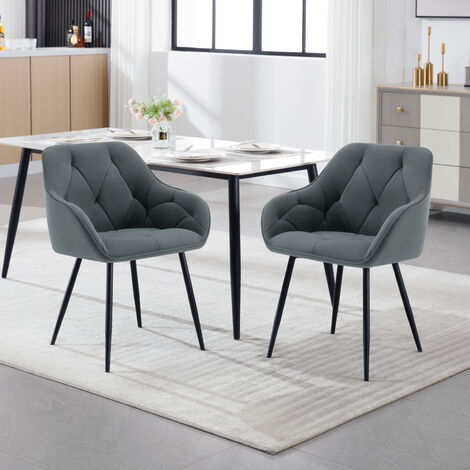 WOLTU 2er Esszimmerstühle Küchenstuhl mit Samt Gepolstertem Sitz Metallbeinen ergonomischer Sessel Armlehnstuhl Rückenlehne Stuhl Esszimmer Dunkelgrau