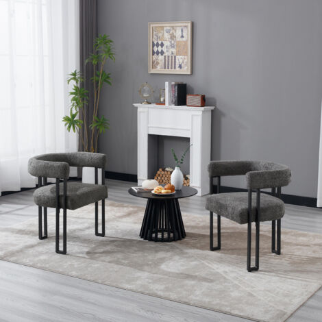 WOLTU 2er Esszimmerstühle Küchenstuhl Polsterstuhl mit Armlehnen, Sessel bequem modern, Sitzfläche aus Chenille, für Wohnzimmer, Esszimmer, Schlafzimmer, Dunkelgrau