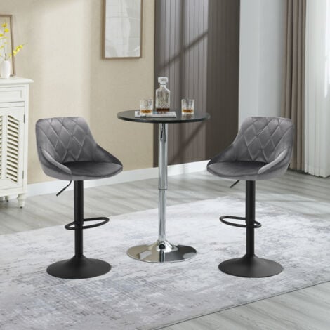 WOLTU 2er-Set Barhocker Tresenhocker, Gute gepolstert, Samt, Hocker Höhenverstellbar, Drehbar, Dunkelgrau