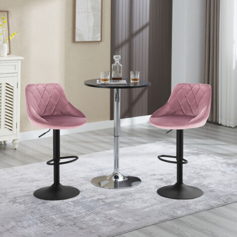 WOLTU 2er-Set Barhocker Tresenhocker, Gute gepolstert, Samt, Hocker Höhenverstellbar, Drehbar, Rosa