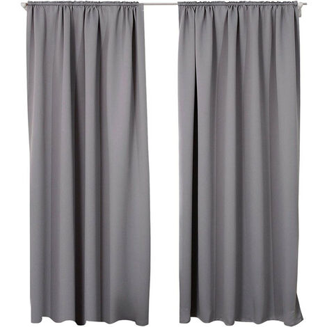 WOLTU 2er Set Gardine blickdicht 250 g/m² mit Kräuselband dunkelgrau 135x245 cm