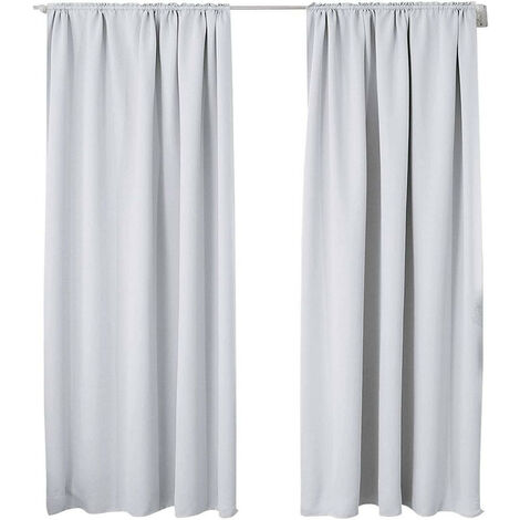 WOLTU 2er Set Gardine blickdicht 250 g/m² mit Kräuselband kalk/grau-weiß 135x175 cm