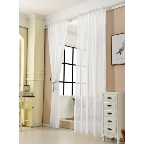 WOLTU 2er-Set Gardinen transparent mit Kräuselband Leinen Optik weiß 140x145 cm