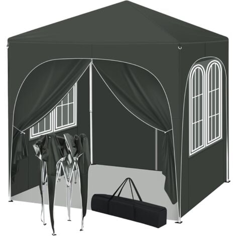 WOLTU 2m x 2m Pop Up Gazebo With Sides Outdoor Garden Height Adjustable Party Tent, Grey