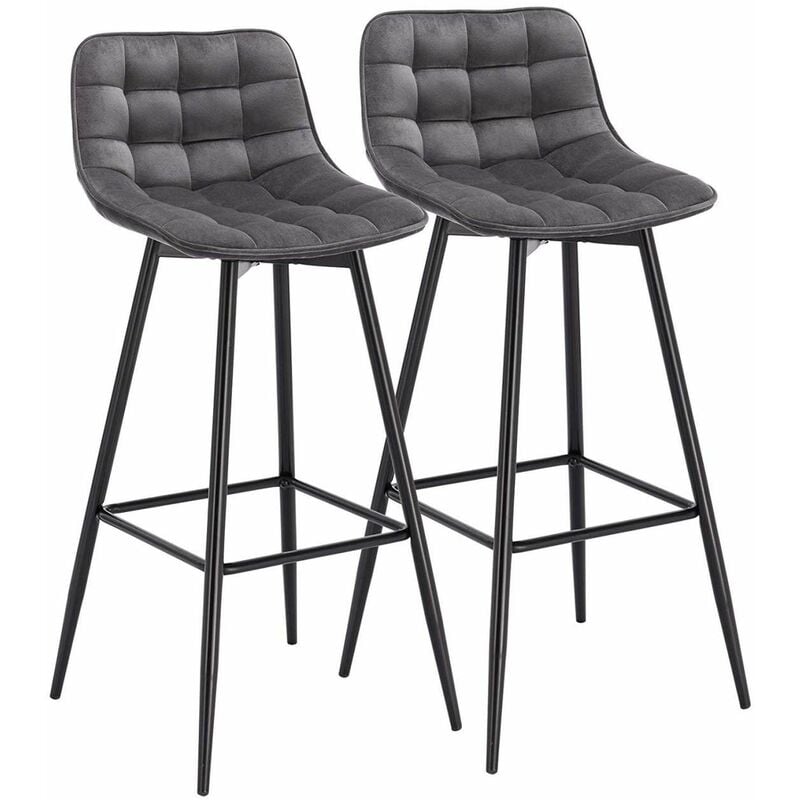 2x bar stools Breakfast Home Kitchen Pub barstools Velvet Metall Bar chairs Dark Grey - Woltu