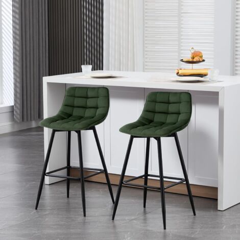 WOLTU 2x bar stools Breakfast Home Kitchen Pub barstools Velvet Metal Bar chairs Green