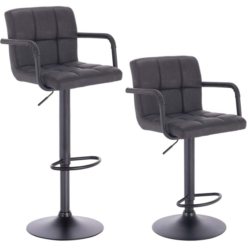 2X bar stools chairs Breakfast stools Kitchen pu Leather Adjustable Swivel Anthracite - Woltu