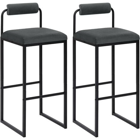 WOLTU 2X Barhocker mit Fußstütze, Hochstuhl mit Rückenlehne, Samthocker mit Polsterung, Polsterhocker aus Metall, ergonomischer Hocker, Dunkelgrau