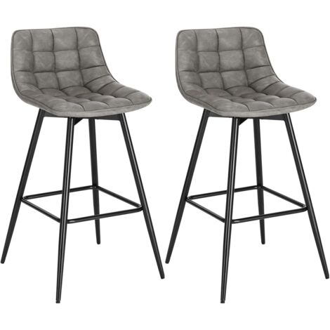 WOLTU 2x barstools Breakfast stools Metal+leather Counter Bar chairs Faux bar stools Dark Grey