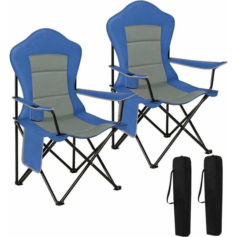 2 x Chaises de Camping Pliable et Portable. Chaise Pliante. Chaise de Pêche. Chaise Plage Légère. Chaise de Jardin. Bleu+Gris - Woltu