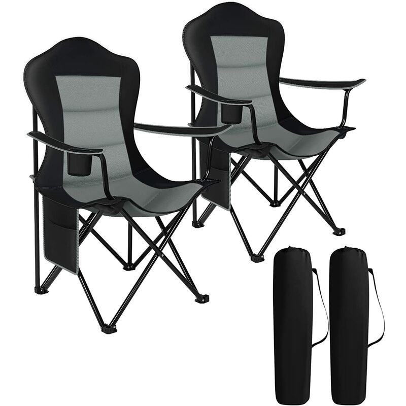 2x chaise de camping pliable et portable. chaise de pêche. chaise plage légère. chaise de jardin exterieur. noir+gris foncé - woltu