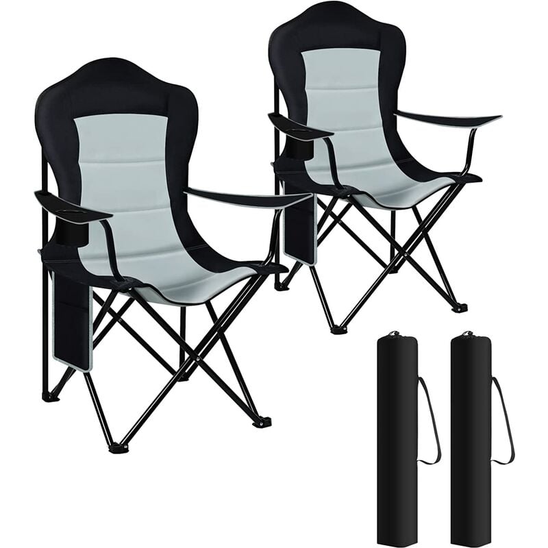 2x chaise de camping pliable et portable. chaise de pêche. chaise plage légère. chaise de jardin exterieur. noir+gris clair - woltu