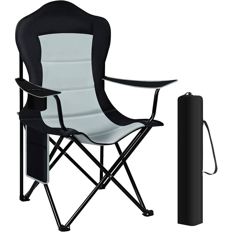 Woltu - Chaise de Camping Pliable et Portable. Chaise de Pêche. Chaise Plage Légère. Chaise de Jardin Exterieur. Noir+Gris Clair
