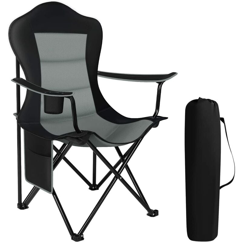 WOLTU Chaise de Camping Pliable et Portable. Chaise de Pêche. Chaise Plage Légère. Chaise de Jardin Exterieur. Noir+Gris Foncé