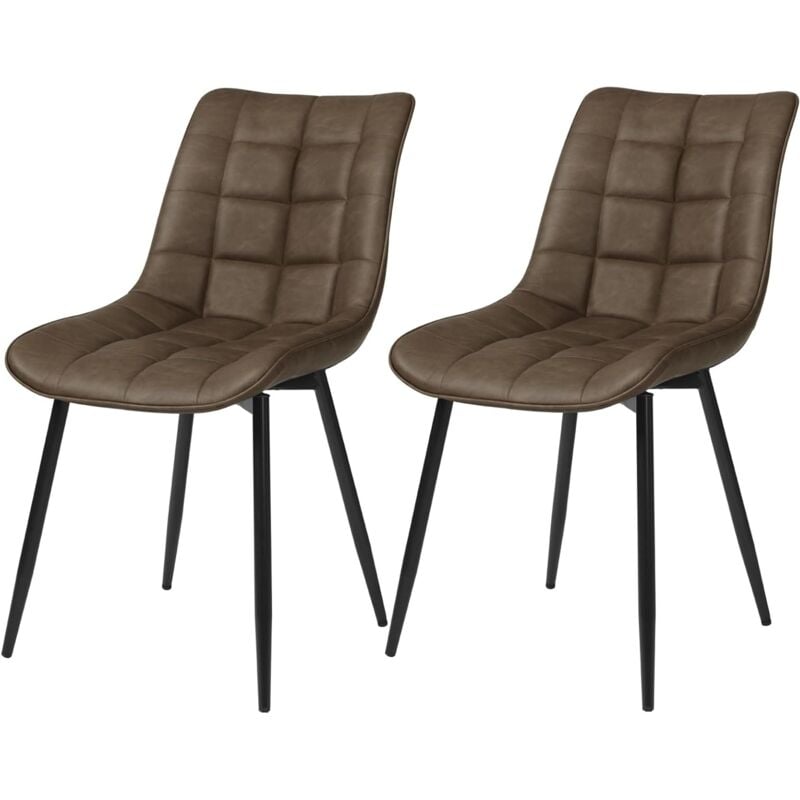 Woltu - Lot de 2 Chaises de salle à manger Chaises de Cusine, Assise rembourrée en Similicuir, pieds en métal, Brun