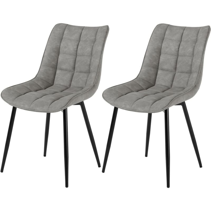 Woltu - Lot de 2 Chaises de salle à manger Chaises de Cusine, Assise rembourrée en Similicuir, pieds en métal, Gris
