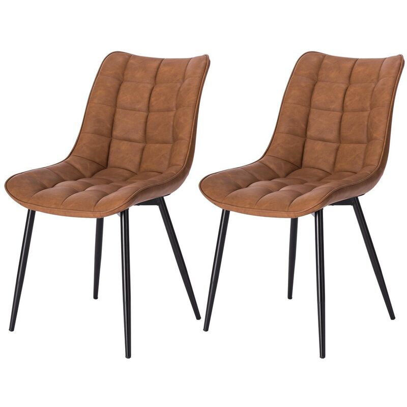 Woltu - Lot de 2 Chaises de salle à manger Chaises de Cusine en Similicuir, pieds en métal, Brun Clair