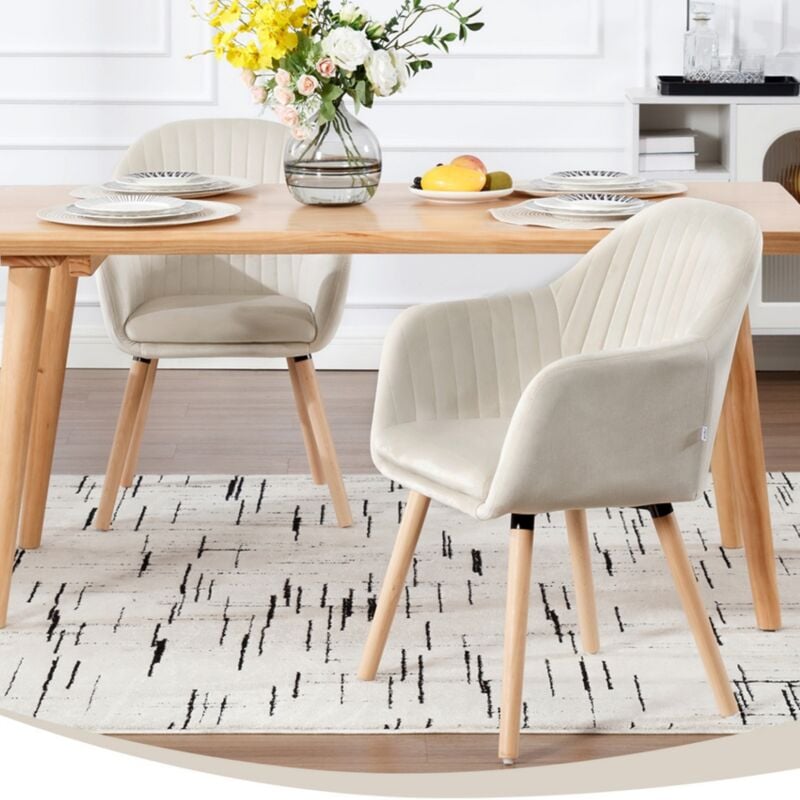 Woltu - Lot de 2 Chaises de salle à manger en velours - Chaise pour cuisine salon café - Pieds en bois massif - Crème