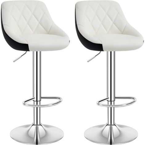 WOLTU 2x Sgabello da Bar Sedia Cucina Imbottita Girevole in Metallo e Ecopelle Bianco+Nero