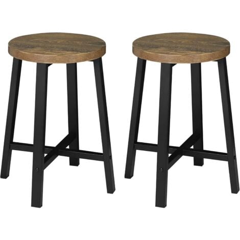 WOLTU 2X Sillas de Comedor de Madera Taburete Redondo de Madera Maciza Silla Tocador Resistente Taburete Bajo para Cocina Comedor Dormitorio Pasillo Marrone Rústico y Negro