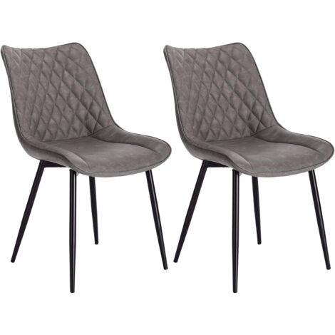 WOLTU 2X Sillas de Comedor Nordicas Estilo Vintage Juego de 2 Sillas de Cocina Sillas Tapizadas en Cuero Sintetico Aspecto de Cuero Antiguo Estructura de Metal Sillas Comedor Gris Oscuro