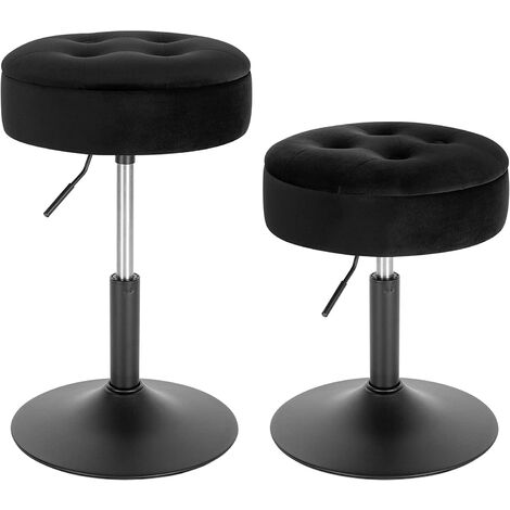WOLTU 2x Tabouret de Bar Bas en Velours avec Espace de Rangement, Chaise de Bar Ronde, Réglable 49, 5-65cm, Noir BH329sz-2