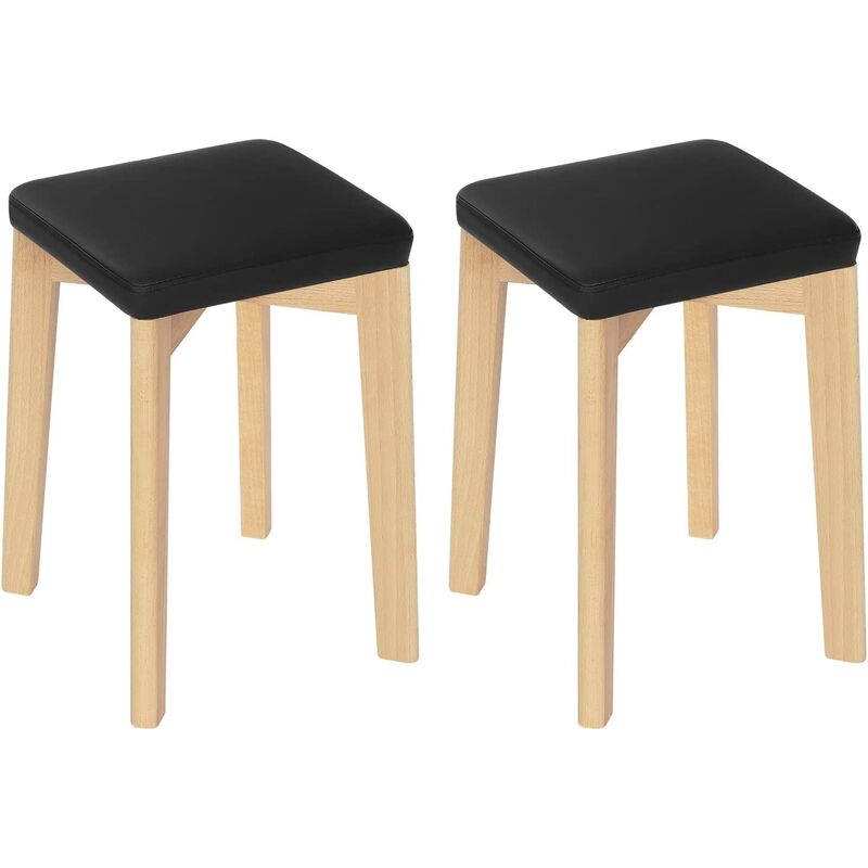 Woltu - 2x Tabouret en Bois Massif, Chaise de Cuisine, Siège Rembourré d'Éponge et pu, 32, 5x32, 5x47cm, Noir BH345sz-2