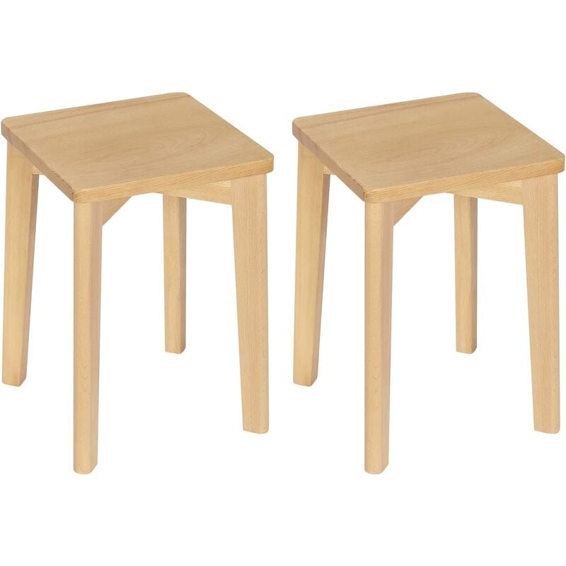Woltu - 2x Tabouret en Bois Massif, Chaise Salle à Manger, Siège Carré, Hauteur 44, 5cm, BH344ei-2